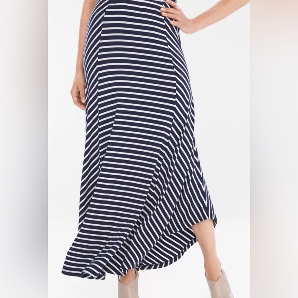 Chico’s Blue White Maxi Skirt 2 12 14 Striped